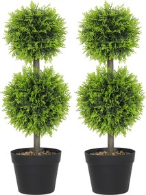 HOMCOM Set de 2 plante artificiale decorative, bile de buxus 60 cm cu ghiveci, plastic, verde | Aosom Romania