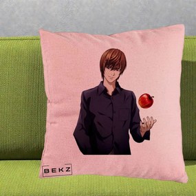 Perna Personalizata Death Note Light Yagami cu Mar, 40x40 cm, Roz, Husa Detasabila, Perna Inclusa, BEKZ®
