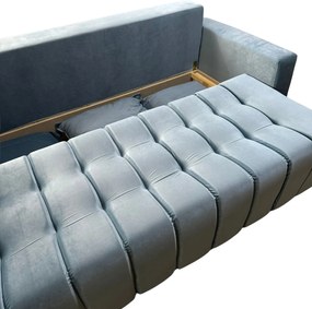 Canapea ZARA extensibila, 3 locuri, cu lada de depozitare, catifea albastru deschis , 220x95x80 Albastru Deschis, Catifea