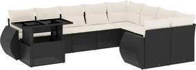 vidaXL Set canapele de grădină cu perne, 10 piese, negru, poliratan
