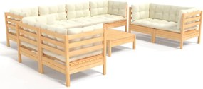 vidaXL Set mobilier grădină cu perne crem, 9 piese, lemn masiv de pin