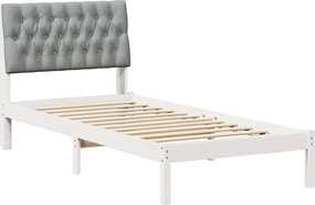 vidaXL Cadru de pat cu tăblie tapițată cu headboard Alb 90 x 200 cm
