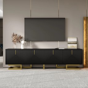 Comodă TV, mânere și picioare aurii, picioare reglabile, 160x38x44,5 cm, Negru