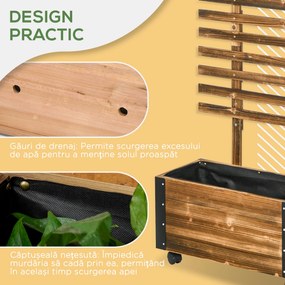 Outsunny Jardiniera cu Spalier pentru Plante Agatatoare si Roti, Jardiniera din Lemn de Brad cu Design Autodrenant, 65x31x147 cm, Maro Carbonizat