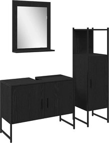 vidaXL Set de mobilier pentru baie cu raft 3 pcs Negru Lemn compozit