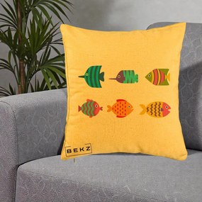 Perna Decorativa Pesti Colorati Cartoon, 40x40 cm, Galben, Husa Detasabila, Perna Inclusa, BEKZ®