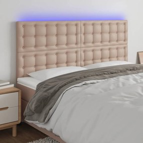 Tablie de pat cu LED, cappuccino, 160x5x118 128 cm, piele eco 1, Cappuccino, 160 x 5 x 118 128 cm