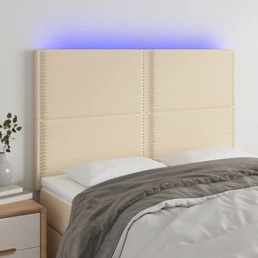 3122287 vidaXL Tăblie de pat cu LED, crem, 144x5x118/128 cm, textil