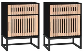 352094 vidaXL Dulapuri noptieră, 2 buc., negru, 40x30x55,5 cm, lemn & fier