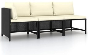 vidaXL Set mobilier de grădină cu perne, 3 piese, negru, poliratan