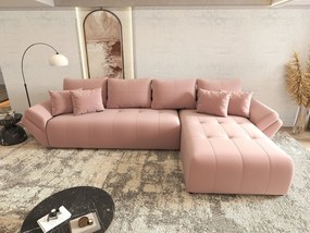 Colțar extensibil dumonde cu ladă de depozitare si sezut confortabil din spuma high-density, Berlin XL Royal Roz 350x185 cm II