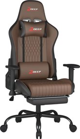 Scaun gaming, Pernă lombară cu Masaj vibrator, Suport pentru picioare, Cotiere 2D, piele PU, Maro