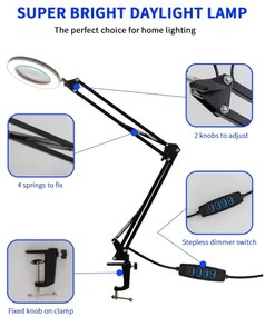 Lampă LED dimabilă de masă cu lupă Brilagi LED/12W/5V 3000/4200/6000K negru