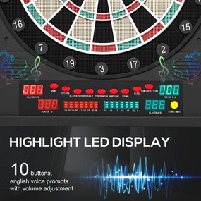 HOMCOM Tabla de Darts Electronică Profesională cu 6 Display-uri, 12 Săgeți, 27 Moduri de Joc, 51x6.5x57cm, Negru | Aosom Romania