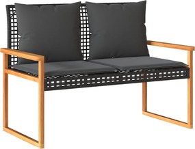 vidaXL Bancă de grădină cu pernă, negru, poliratan/lemn acacia