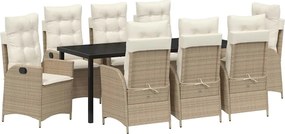 vidaXL Set de masă pentru grădină cu pernă 9 pcs Bej poliratan
