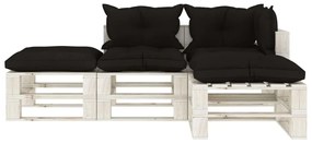 Set mobilier de gradina din paleti cu perne negre, 4 piese, lemn Alb si negru, 1
