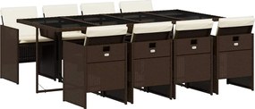 vidaXL Set mobilier de grădină cu perne, 9 piese, maro, poliratan