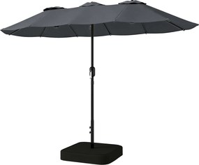 Outsunny Umbrelă Dublă cu 12 Spițe, Manivelă, Bază Metalică și Saci de Nisip, din Metal și Poliester, 3x1.5 m, Gri Închis | Aosom Romania