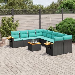 vidaXL Set mobilier de grădină cu perne, 9 piese, negru, poliratan