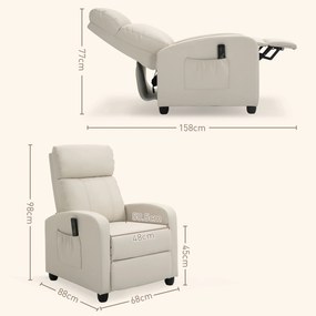 HOMCOM Fotoliu Masaj Rabatabil cu Funcție de Masaj, cu Suport pentru Picioare, Ideal pentru Relaxare, 68x88x98 cm, Crem