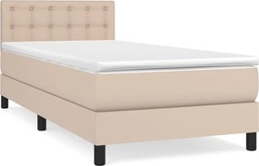 vidaXL Pat box spring cu saltea, cappuccino, 90x190 cm piele ecologică