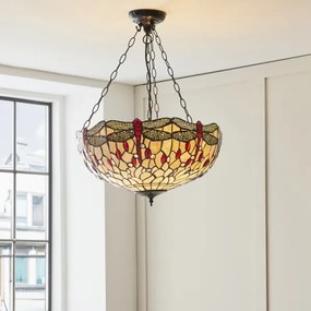 Endon 112251 - Candelabru Tiffany DRAGONFLY suspendat pe lanț, 3xE27/60W/230V, Ø 50 cm