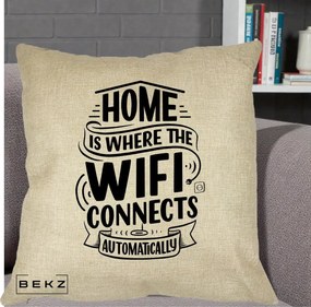 Perna Decorativa Home Is Where WiFi Connects, 40x40 cm, Crem, Husa Detasabila, Perna Inclusa, BEKZ®