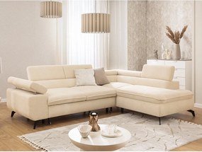 Colțar crem cu tapițerie din chenille (cu colț pe partea dreaptă/în formă de ”L”) Marbeya – Ropez