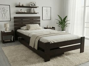 Pat de o persoana inalt Paris, nuc 90x200 cm Saltele: Fara saltea, Somiera pat: Cu lamele drepte