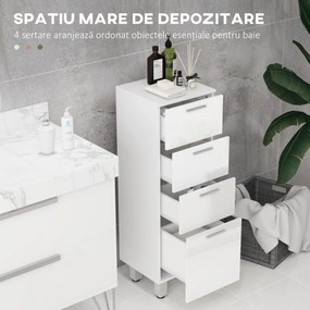 kleankin Dulap de Baie, Unitate de Depozitare pentru Baie cu Luciu Inalt, cu 4 Sertare, Alb | Aosom Romania