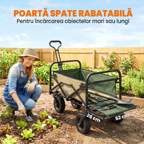 Outsunny Cărucior de Exterior Pliabil, Rezistent pentru Camping, cu Ușă în Spate Deschidere și Maner Telescopic | Aosom Romania