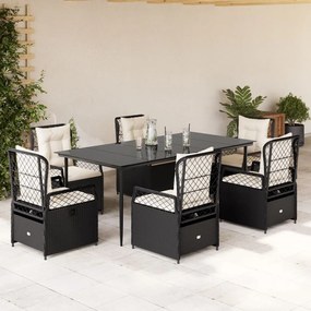 vidaXL Set mobilier de grădină cu perne, 7 piese, negru, poliratan