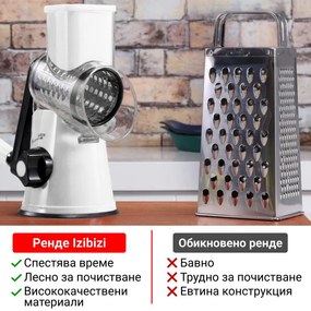 Razatoare cu manivela Izibizi PS-336A, 3 atasamente interschimbabile, Otel inoxidabil, Alb