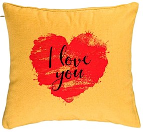 Perna Decorativa, Model I Love You, 40x40 cm, Galben, Husa Detasabila, Burduf