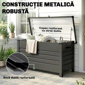 Outsunny Ladă 430L, Recipient Metalic cu Capac Blocabil, Roți, Mânere Laterale, Gri | Aosom Romania