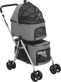 vidaXL Cărucior pliabil câini 2 niveluri gri 83x48x97 cm textil Oxford