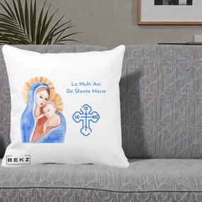 Cadou de Onomastica - Perna Personalizata Sfanta Marie Icoana Acuarela, 40x40 cm, Alba Mata, Husa Detasabila, Perna Inclusa, BEKZ®
