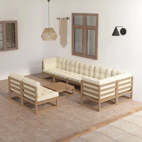 3076672 vidaXL Set mobilier de grădină cu perne, 9 piese, lemn masiv pin