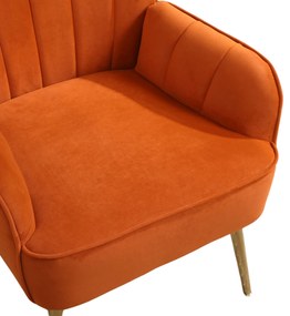 Set de 2 scaune de living din catifea, Design ergonomic, Culoare portocaliu