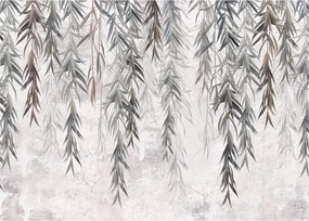 Tablou pe sticlă - Crenguțe de salcie, tencuiala gri (70x50 cm)