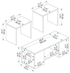 Set de măsuțe de cafea Sartos Beige and Atlantic Pine, 3 buc.