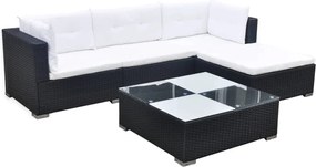 vidaXL Set mobilier de grădină cu perne, 5 piese, negru, poliratan
