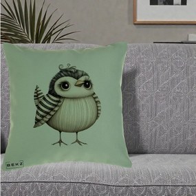 Perna Decorativa Pui Elegant Alb-Negru, 40x40 cm, Verde, Husa Detasabila, Perna Inclusa, BEKZ®