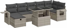 vidaXL Set mobilier de grădină cu perne, 8 piese gri deschis poliratan