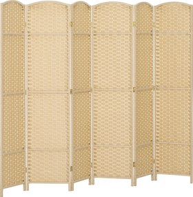 HOMCOM Paravan interior din lemn 6 panouri 240 x 170 cm separator de cameră pliabil pentru living, dormitor, natural | Aosom Romania