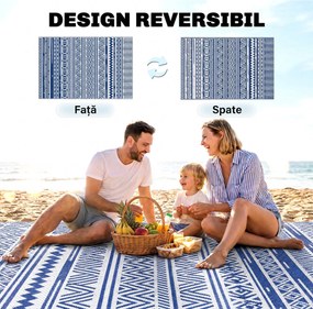 Outsunny Covor pentru Exterior 182x274 cm Reversibil, Covor Pliabil din Polipropilen 310 g/m² Albastru si Alb | Aosom Romania