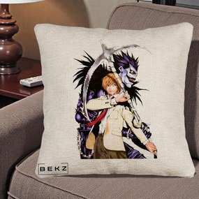 Perna Personalizata Death Note Light si Ryuk Duo, 40x40 cm, Bej Canapea, Husa Detasabila, Perna Inclusa, BEKZ®