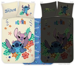 Disney Lilo și Stitch Aloha set de lenjerie pentru copii strălucitor în întuneric 100x135cm, 40x60cm