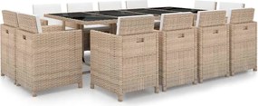 vidaXL Set mobilier de exterior cu perne, 13 piese, bej, poliratan